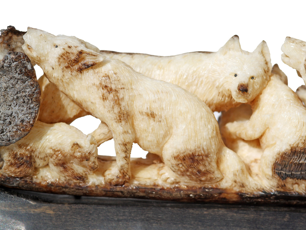 Wolf Pack Ivory Carving Scrimshaw Collector
