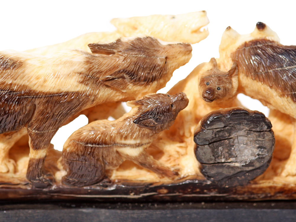 Wolf Pack Ivory Carving Scrimshaw Collector