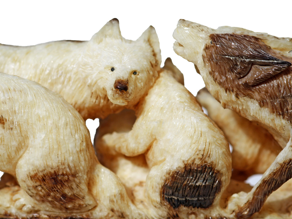 Wolf Pack Ivory Carving Scrimshaw Collector