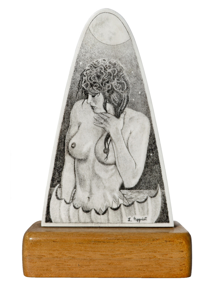 L. Nyquist Scrimshaw - Mermaid by the Moon