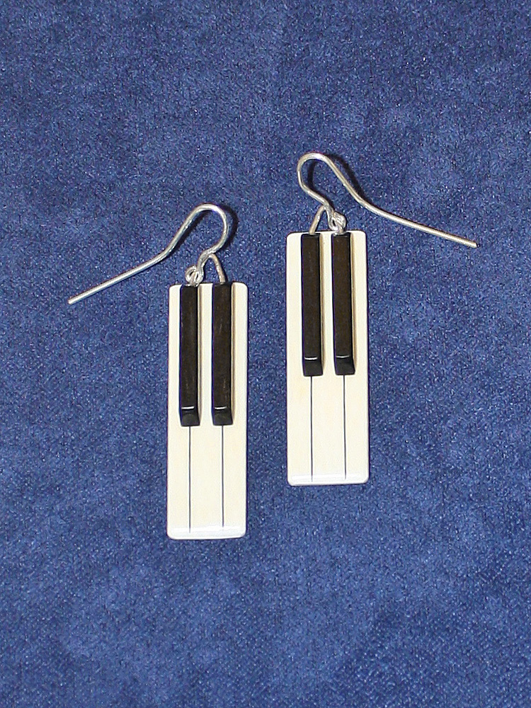 Jay Jackson Piano Keyboard Ivory Earrings Scrimshaw Collector