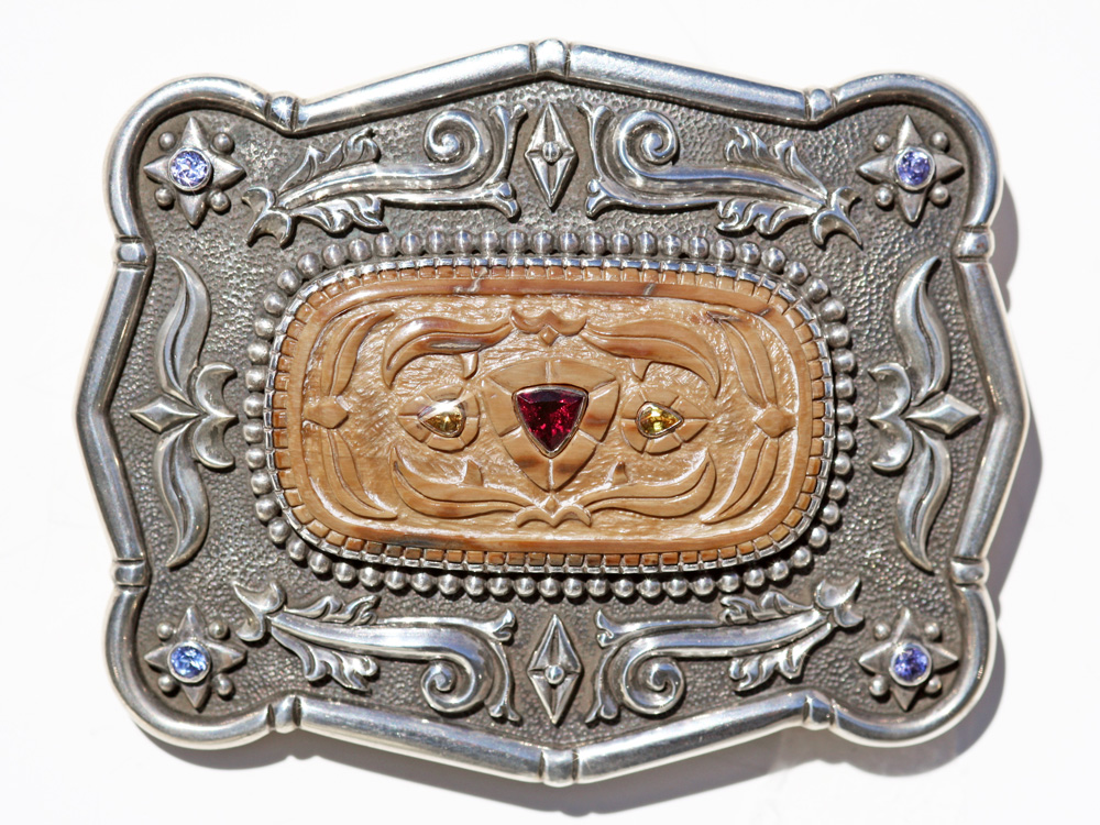 Custom Sterling Silver & Mammoth Ivory Belt Buckle