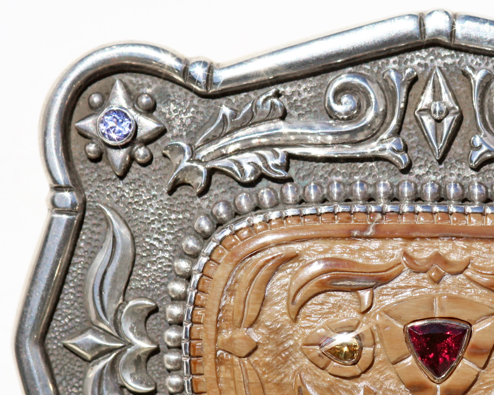 Custom Sterling Silver & Mammoth Ivory Belt Buckle