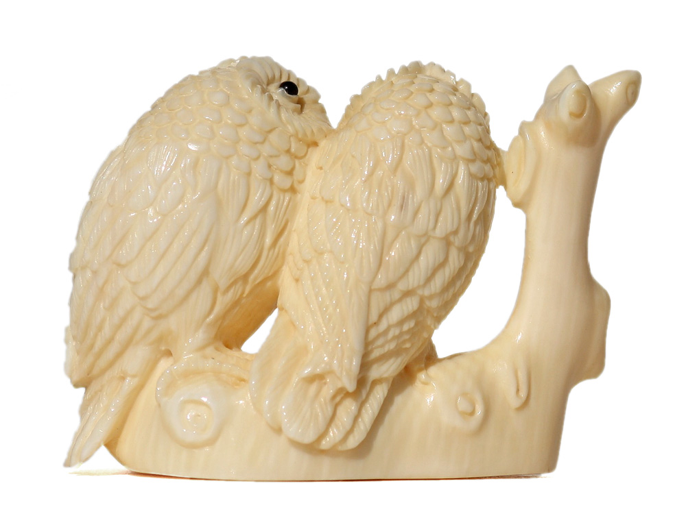 Owl Pair Ivory Carving