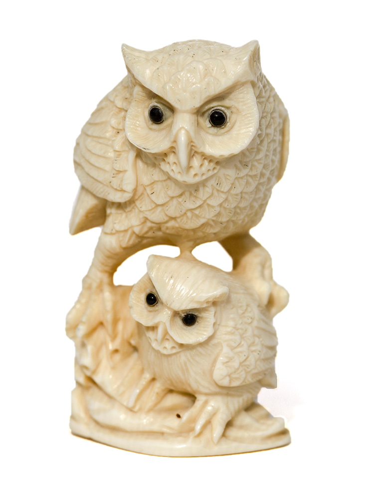 Parent Owl Ivory Carving