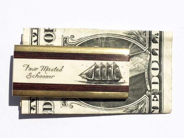 Scrimshaw Money Clip - Four Masted Schooner