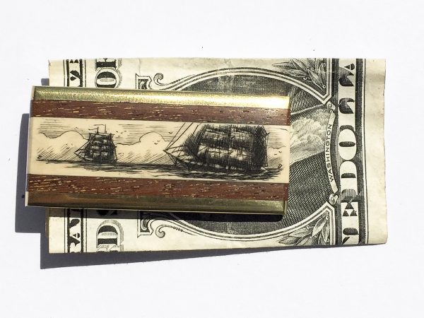 Scrimshaw Money Clip - Two Ships