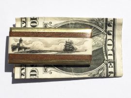 Scrimshaw Money Clip - Lighthouse and Ship