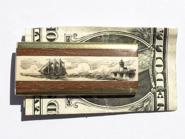 Scrimshaw Money Clip - Lighthouse and Ship