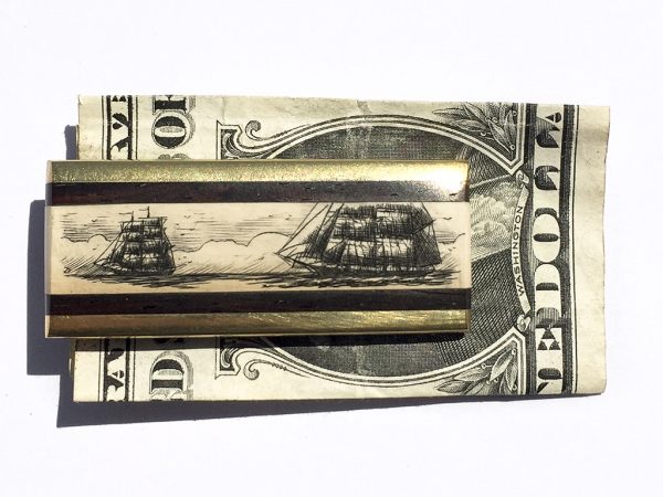 Scrimshaw Money Clip - Two Ships