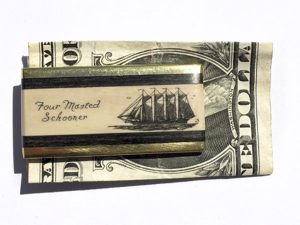 Scrimshaw Money Clip - Four Masted Schooner