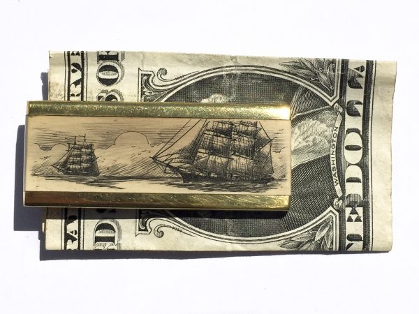 Scrimshaw Money Clip - Two Ships