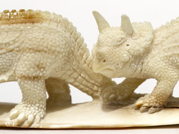 Mother Triceratops with Baby Carving