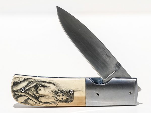 Simons Knife - Scrimshaw Nude on Simons Knife