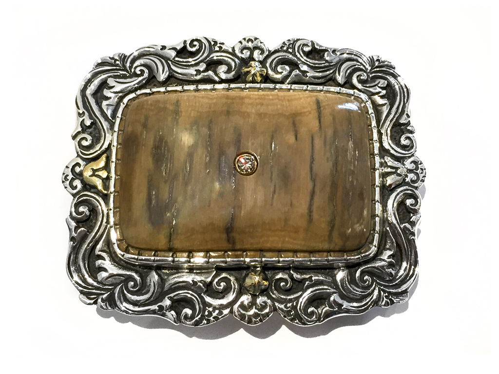 Custom Sterling Silver & Mammoth Ivory Belt Buckle - Scrimshaw Gallery