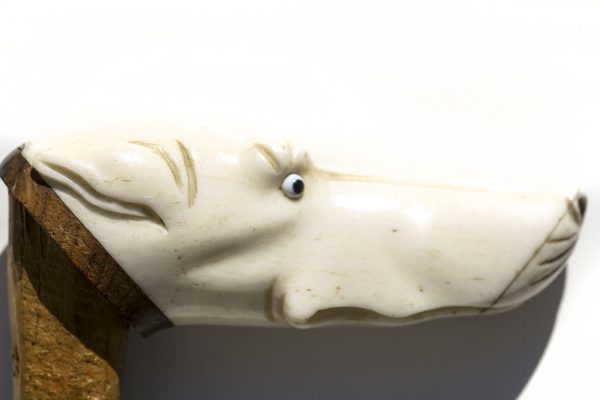 Carved Whalebone Walking Stick Handle - Unknown Artist