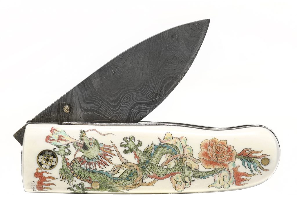 Dragon and Rose Scrimshaw Knife