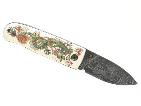 Karen Reno - Dragon and Rose Scrimshaw Knife