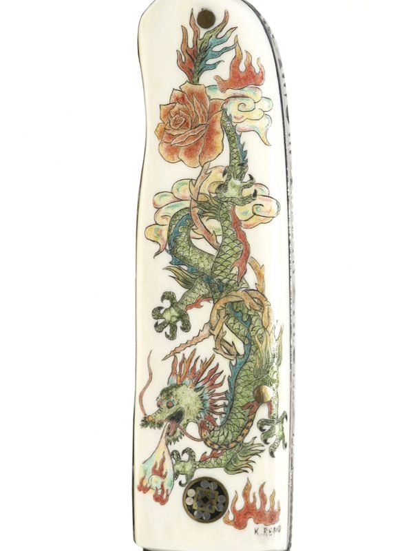 Karen Reno - Dragon and Rose Scrimshaw Knife