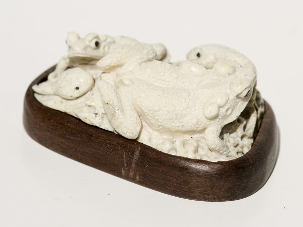 Unknown Artist - Fossil Walrus Jawbone Carving - Frogs and Tadpoles - Scrimshaw Collector