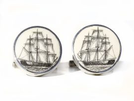 David Smith Scrimshaw - Clipper Ship Cufflinks