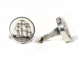 David Smith Scrimshaw - Clipper Ship Cufflinks