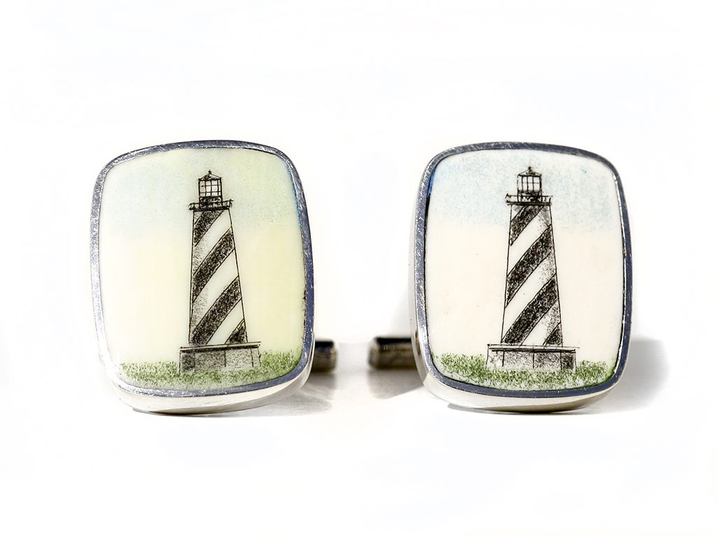 David Smith Scrimshaw - Hatteras Light Scrimshaw Cufflinks