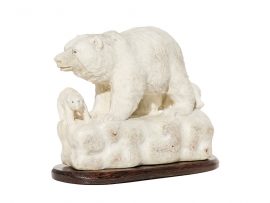 Unknown Artist - Moose Antler Carving - Bear and Cubs