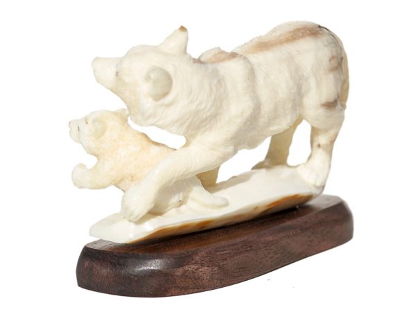 Unknown Artist - Ancient Walrus Tusk Carving - Wolf and Cub