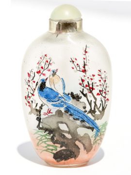 Unknown Artist - Bluebirds Glass Snuff Jar - Scrimshaw Collector