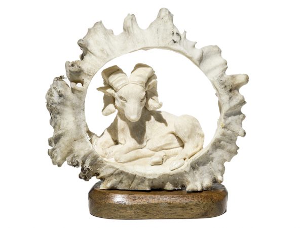 Moose Antler Bighorn Sheep Carving - Scrimshaw Collector
