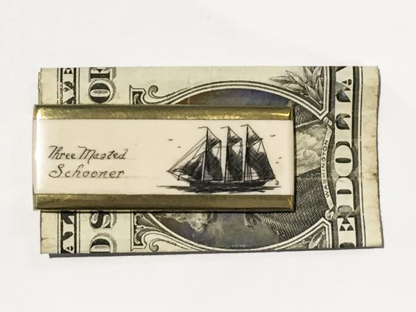 Scrimshaw Money Clip - Three Masted Schooner