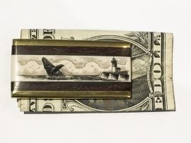 Scrimshaw Money Clip - Lighthouse and Whale