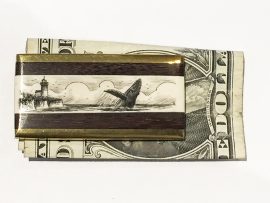 Scrimshaw Money Clip - Lighthouse and Whale