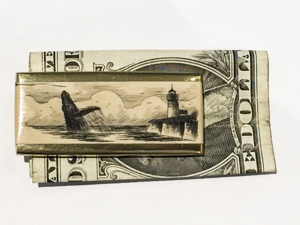 Scrimshaw Money Clip - Lighthouse and Whale