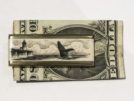 Scrimshaw Money Clip - Lighthouse and Whale
