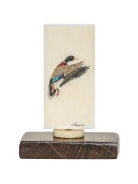 David Adams Scrimshaw - Mallard on Antique Domino