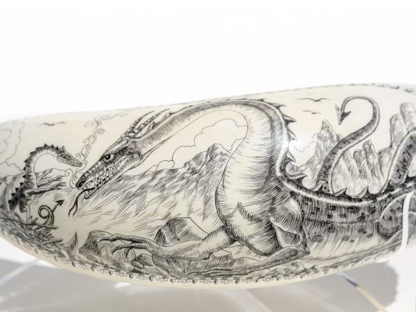 David Pudelwitts Scrimshaw - Dragon Mother and Baby