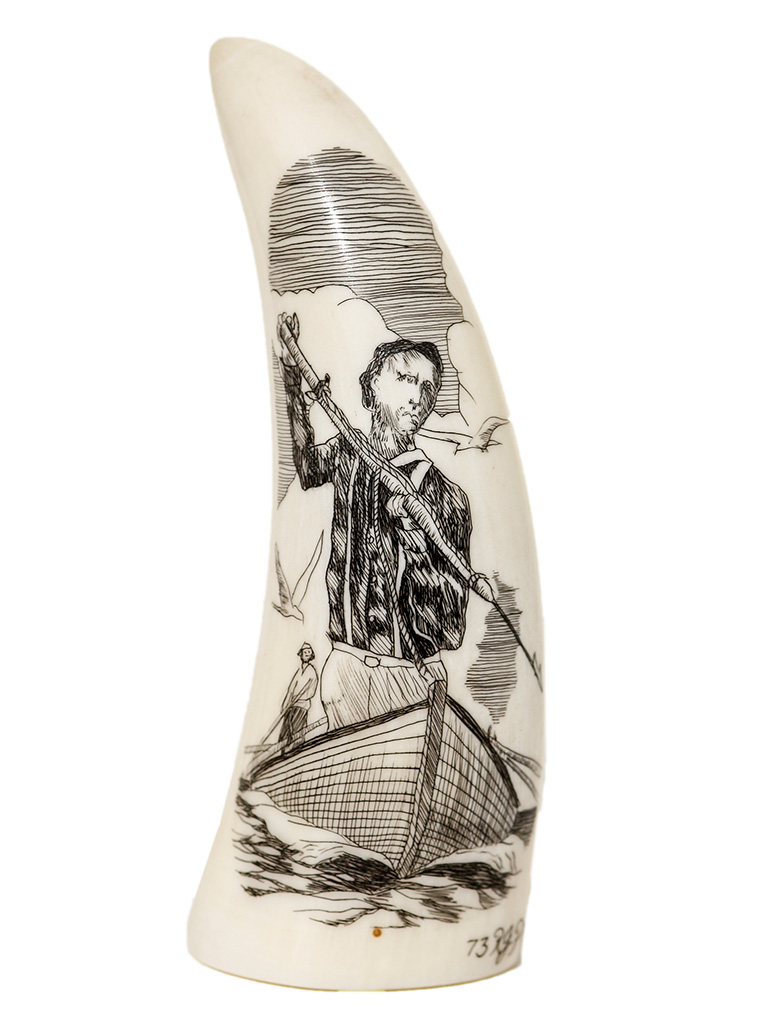 Ray Peters Scrimshaw - Harpooner Prepares to Strike