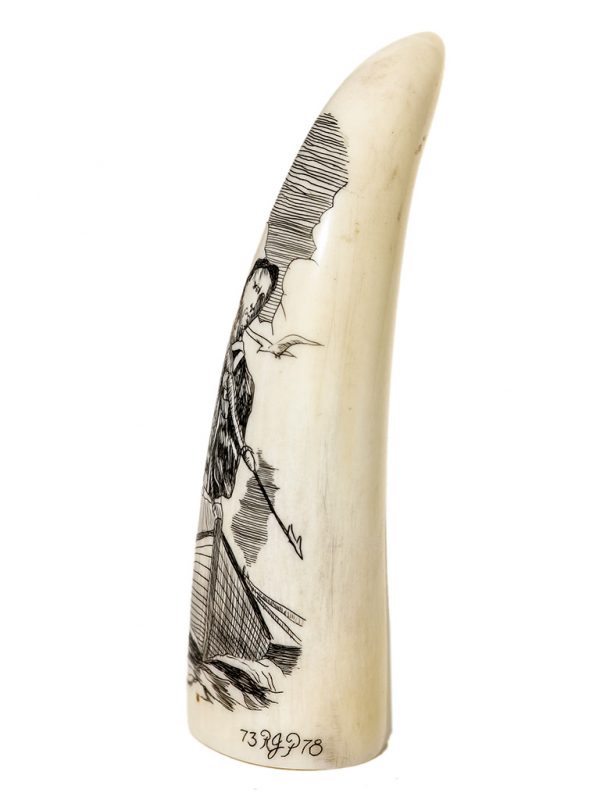 Ray Peters Scrimshaw - Harpooner Prepares to Strike