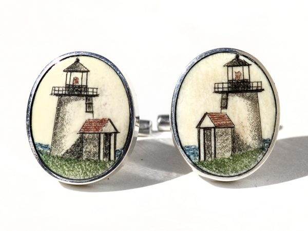 David Smith Scrimshaw - Brant Point Light Cufflinks