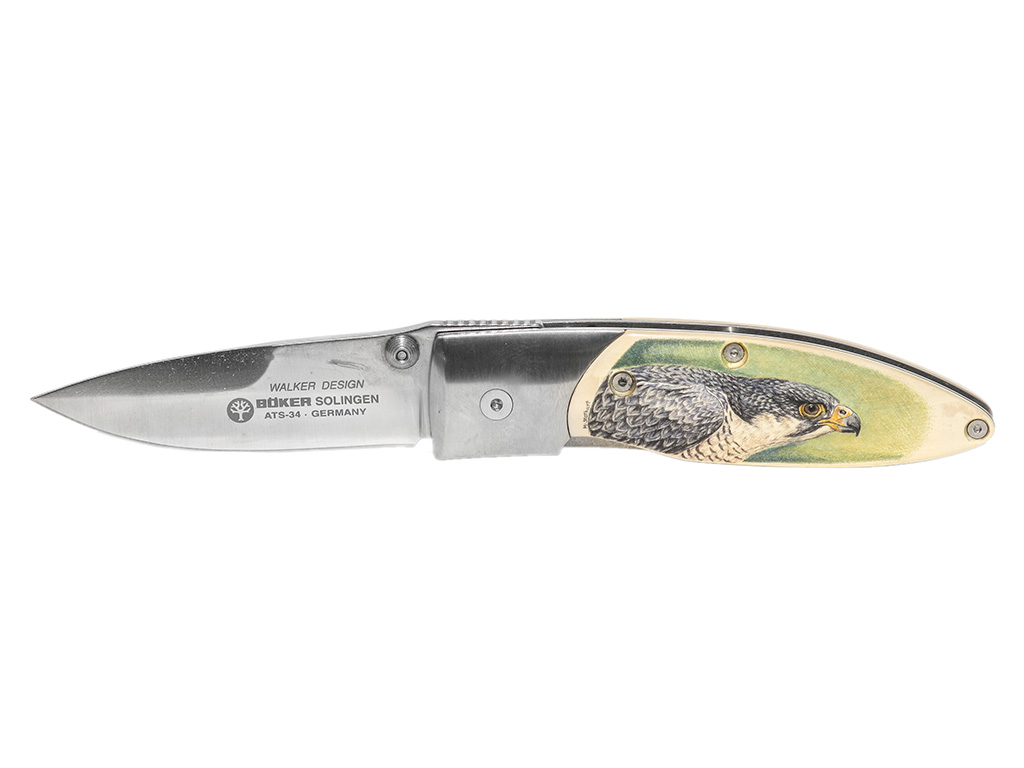 Matt Stothart Scrimshaw - Peregrine and Kestrel Knife