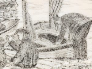 Martin Bandy Scrimshaw - Women Boarding a Ferry