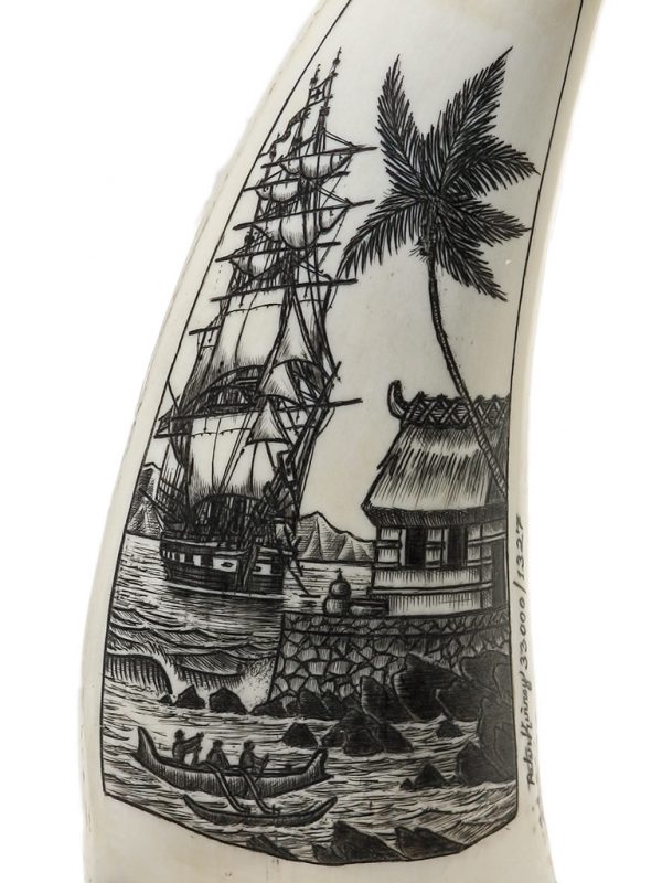 Peter Kinney Scrimshaw - South Seas Harbor Scene