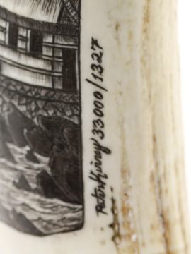 Peter Kinney Scrimshaw - South Seas Harbor Scene