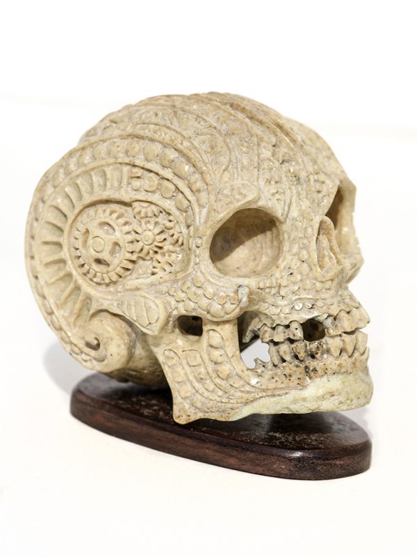 Unknown Carver- Clockwork Punk Ancient Walrus Jawbone Skull - Scrimshaw Collector