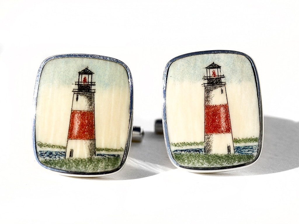 David Smith Scrimshaw - Sankaty Light Cufflinks