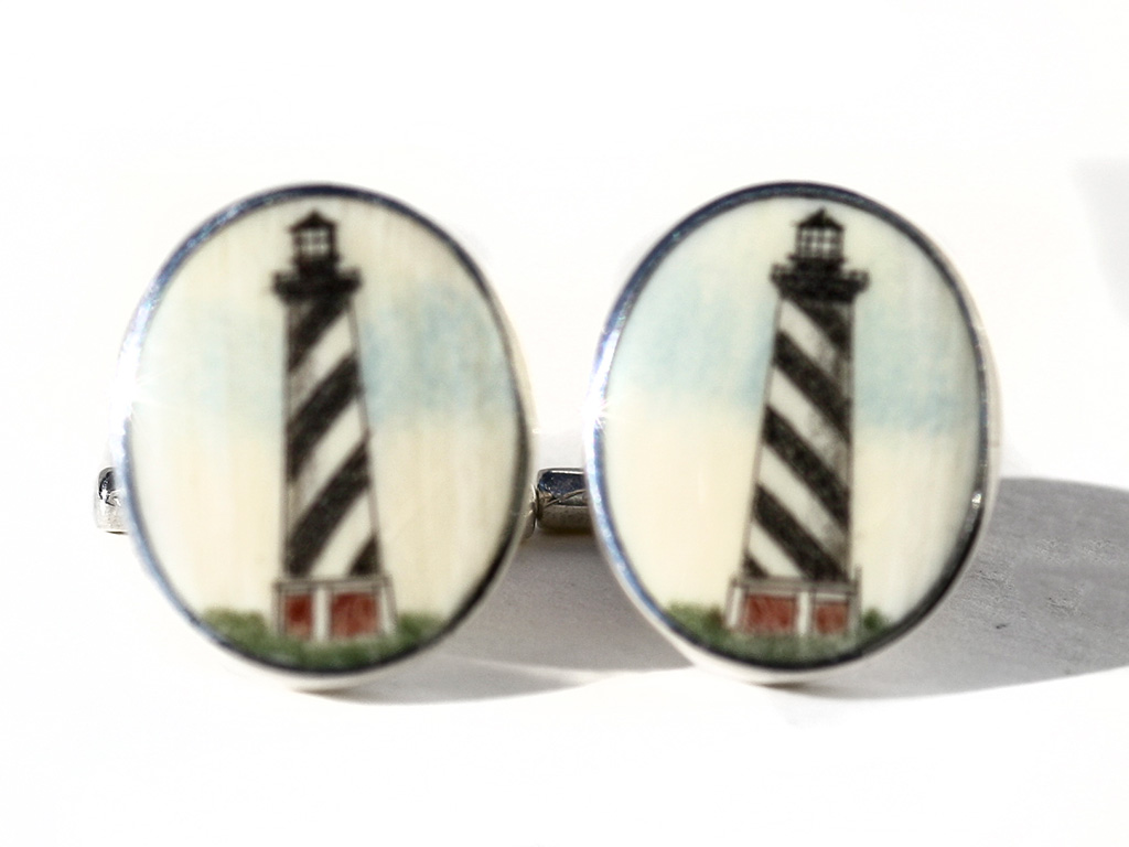 David Smith Scrimshaw - Cape Hatteras Light Cufflinks