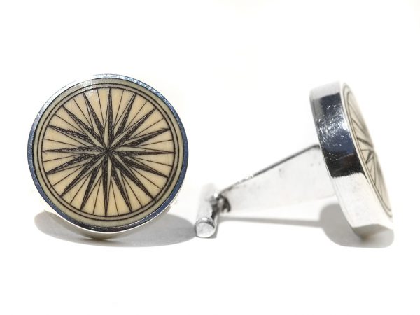 David Smith Scrimshaw - Compass Rose Cufflinks