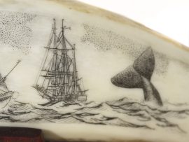Barcelos Scrimshaw - Clipper and Breaching Whale